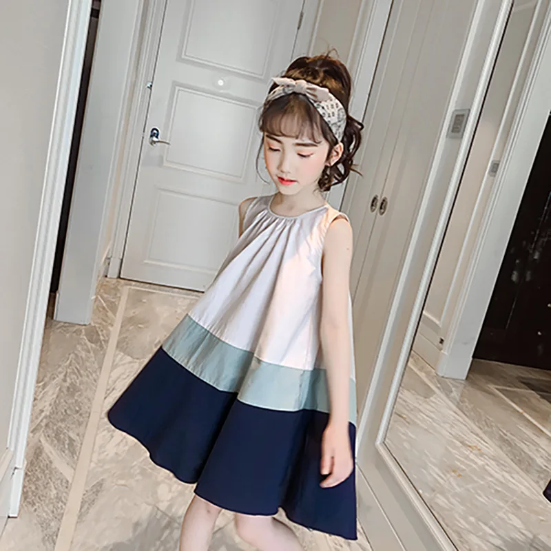 Детское платье для девочек детская одежда летние хлопковые платья принцессы без рукавов в полоску для подростков Vestido для девочек 4, 5, 6, 7, 8, 9, 10, 11, 12 лет