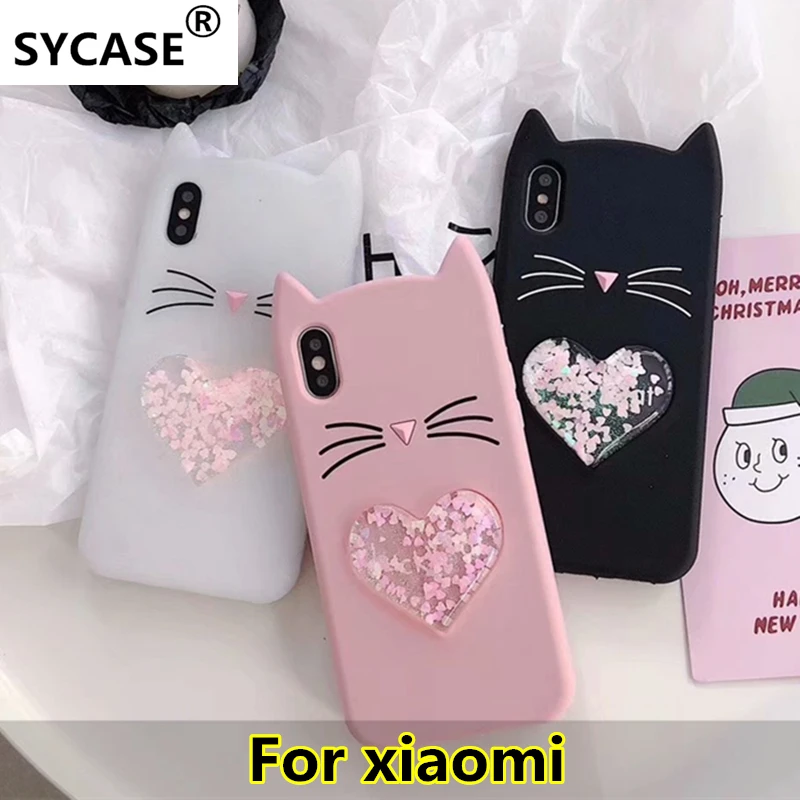 

SYCASE For xiaomi Mi note5 6X Redmi 4A Note 3 4 4X 5Pro Animal Beard Glitter Cat Ear Liquid heart quicksand Soft Silicone Case