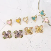 korea sweet alloy drop oil heart-shaped stud earrings cute four-leaf clover flower earrings for women diy jewelry accessories korea sweet alloy drop oil heart-shaped stud earrings cute four-leaf clover flower earrings for women diy jewelry accessories