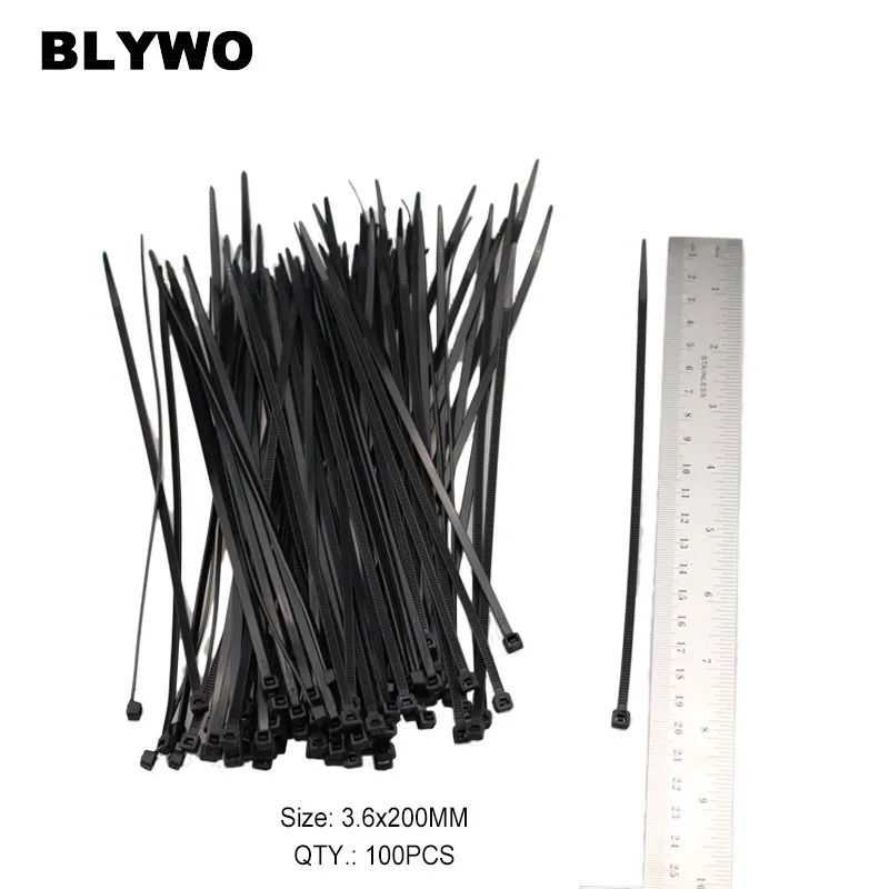 100 шт./пакет самоблокирующиеся Нейлоновые кабельные стяжки пластмассовая застежка-Молния Черная проволочная вязка наматывающиеся повязки различные характеристики - Цвет: 3.6X200MM