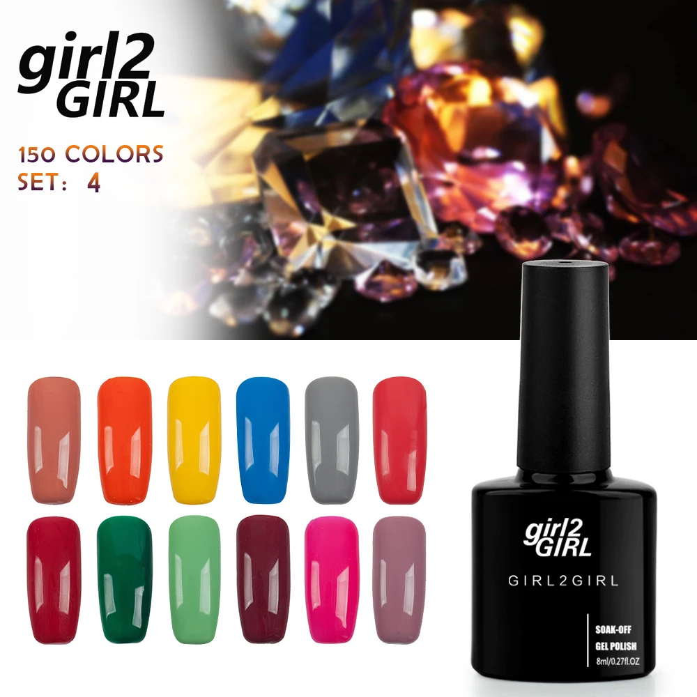 

girl2GIRL 150 Pure Colors Gel Polish 10ml Soak Off UV LED 3 Step Nail Gel Polish black bottles set4