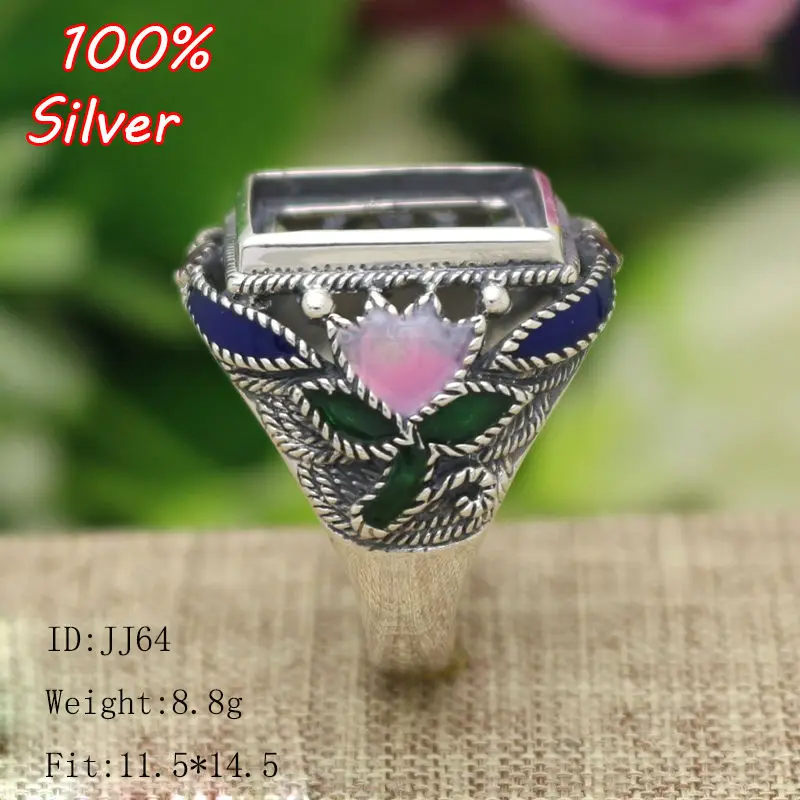 

Vintage 100% sterling silver jewelry Ring Base Fit Squre 11*14mm Cloisonne Classic Antique Bronze Blank Tray diy Handmade Rings