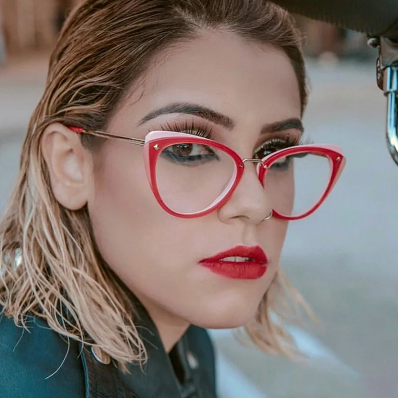 

New Cat Eye Glasses Frame Women Brand Retro Optical Glasses Frame Cat Eye Two-color Eyeglasses Frame Female Clear Lens Glasses