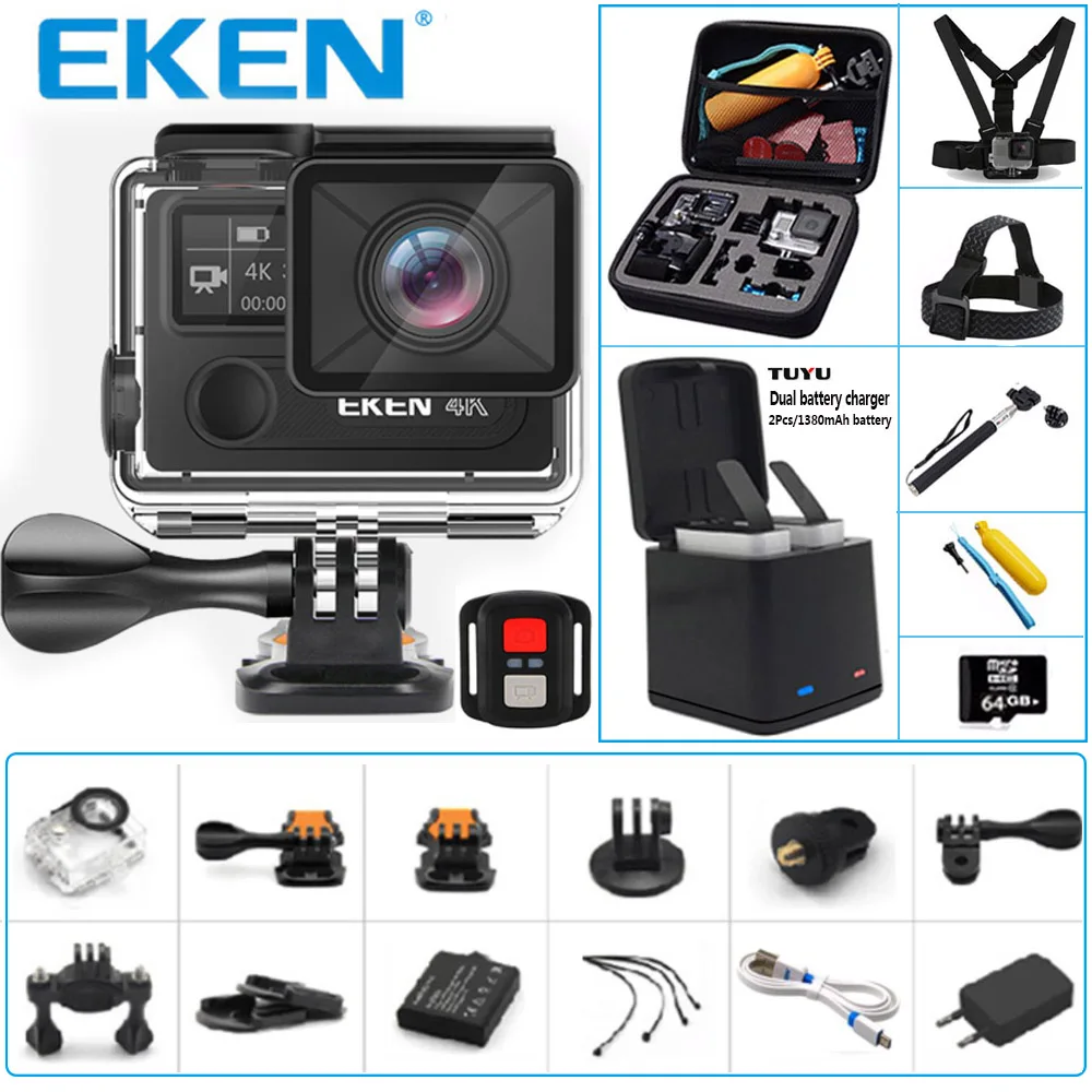 Оригинальный eken H8r спортивные Камера cверхвысокая чёткость 4k 30FPS Wi Fi 2 0