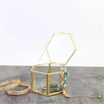 

Crafts Glass Geometry Container Ring Box Makeup Organizer Jewelry Storage Box Everlasting Flower Micro Landscape Glass Cover