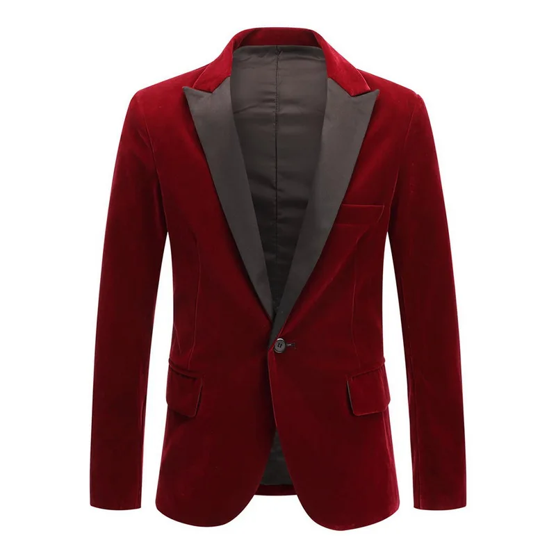 Oeak популярный осенне-зимний мужской Блейзер Куртки винтажный бархатный костюм куртки Свадебный Жених Стройный пиджак для костюма Masculino - Цвет: wine red
