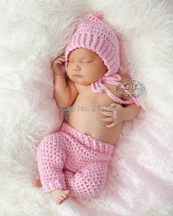 Серый/розовый комплект для новорожденных, вязаная крючком шапочка и штаны, детская фотосессия