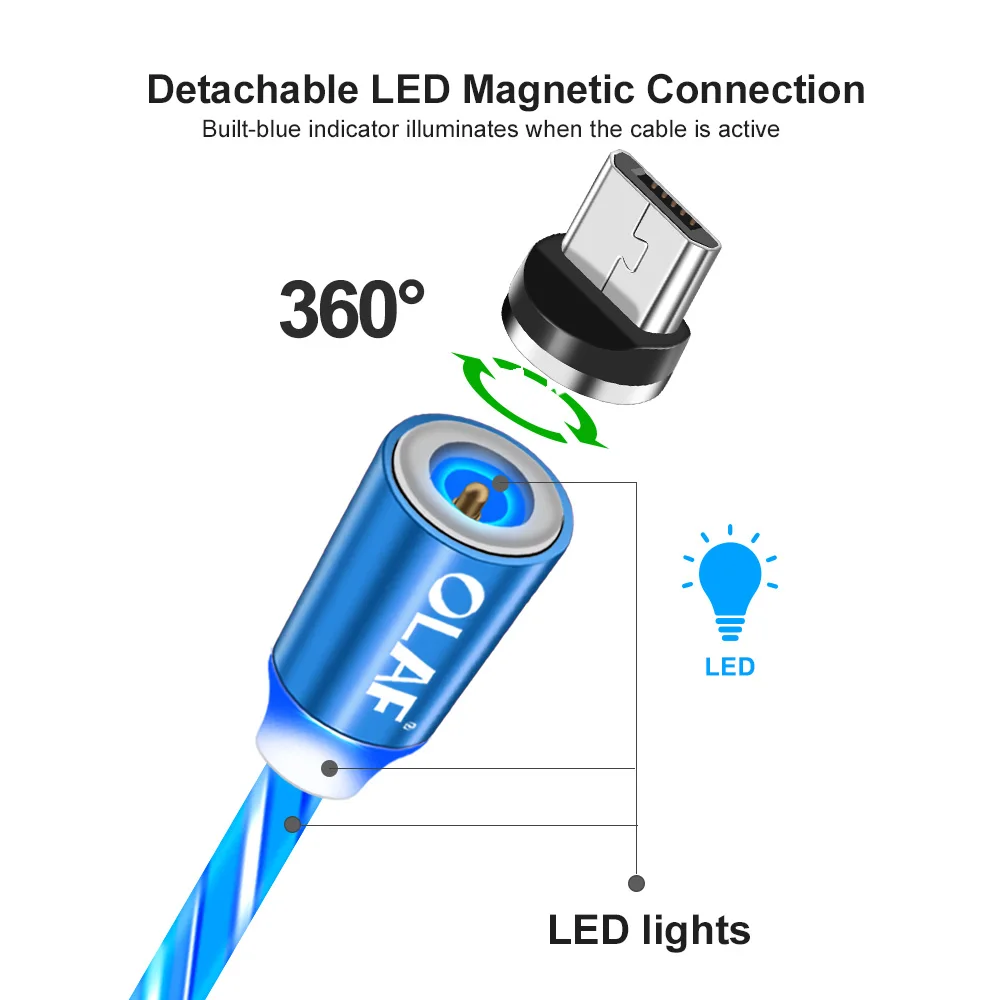 Олаф Dazzle Lighting Магнитный вращающийся кабель для быстрой зарядки Micro usb type C зарядное устройство для Iphone 7 8 X XR XS Max для Redmi Note 7