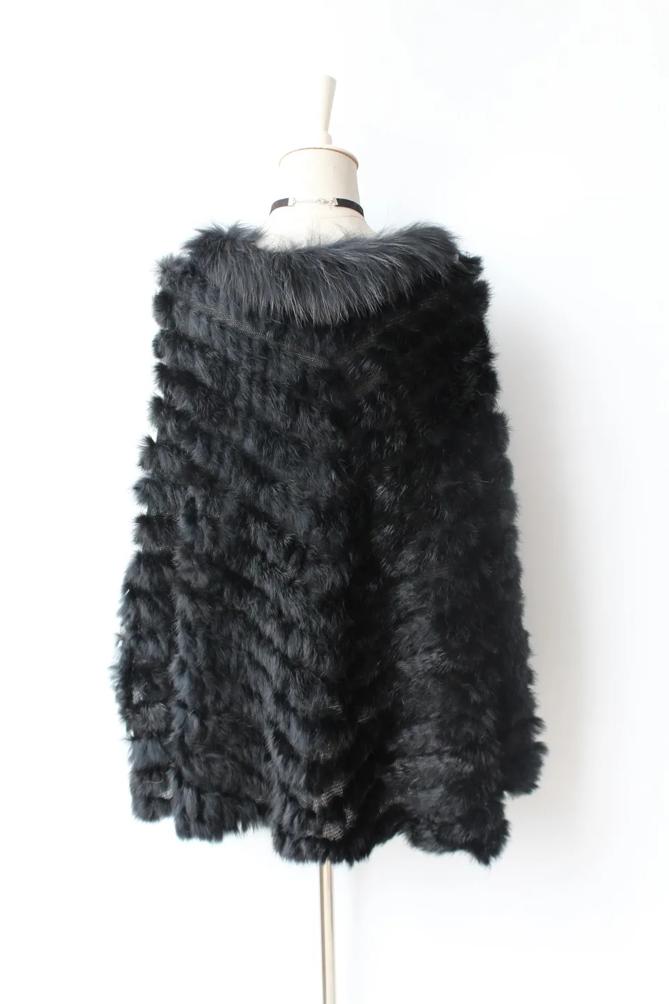 genuine rabbit fur poncho big size with collar (18)