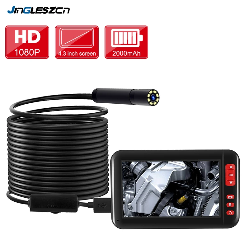 

4.3 inch LCD Industrial Endoscope 8MM Borescope 1080P HD Micro Inspection Camera with Hard Cable for Pipe Engine Inspection