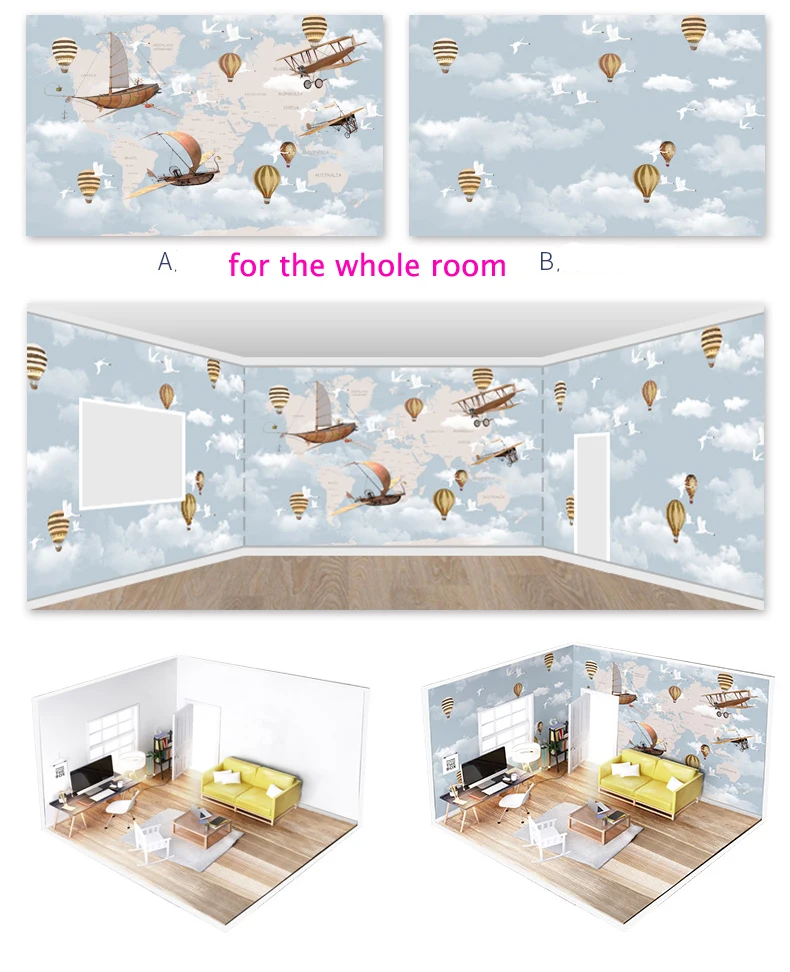 Bacaz Оригинальная карта мира плавания самолет 3d мультфильм обои для детской комнаты детский сад 3d мультфильм наклейки обои