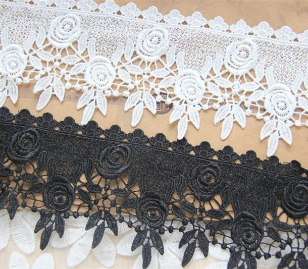 5 yards 10cm 3.93" wide ivory/black embroidered tapes lace trim ribbon