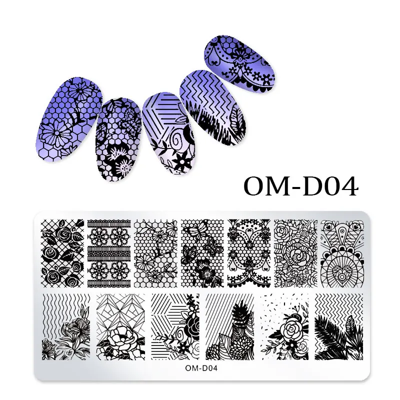 1Pc Nail Stamping Plates Lace Flower Animal Geometry Pattern Nail Art Stamp Stamping Template Image Plate Stencil Manicure Tools - Цвет: OM-D04