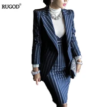 Rugod осень костюм платье Офисная Женская Куртка Блейзер платье костюмы женский длинный рукав куртка+ колено платье офисная одежда