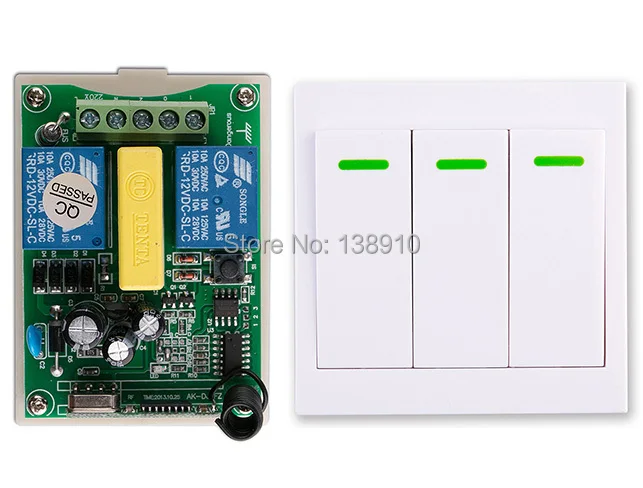 AC220V 2CH 10A Radio Controller Motor Positive &negative RF Wireless Remote Control Switch Receiver +wall Panel Sticky Remote