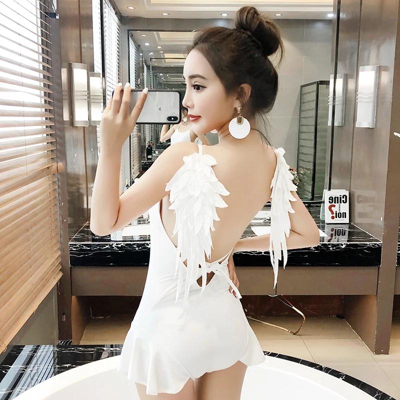

Brand Summer Hot Girl Black /White Angel Wings Sexy Women One Pieces Swimwear Wang Hong Internet Celebrity Beach Wear Swimsuit