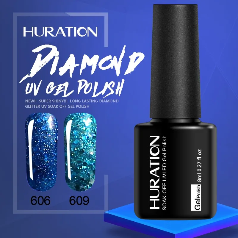

Huration Lucky Diamond Nail 8ML Gel Varnish 20 Color Immersion LED UV Diamond Flash Nail Gel Wave Light Top Glow Diamond Gel Art