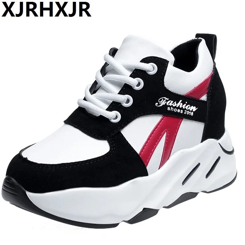 

XJRHXJR Tenis Feminino Fashion Wedges High Heels Ladies Casual Shoes Women Lace-up Platform Height Increasing Canvas Shoes Woman