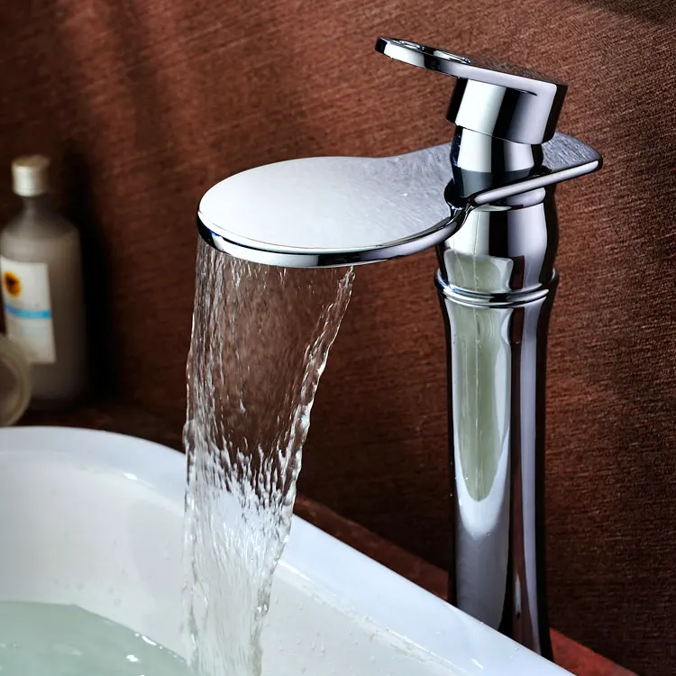 

European high solid brass chrome bathroom sink waterfall faucet golden basin Hot and cold water mixer tap faucet-3285