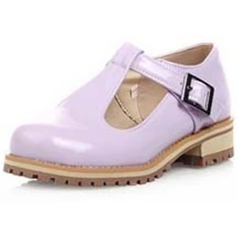 

T-Strap Patent Leather Women's Flats Closed Toe Solid Shoes for Girls Black Beige Purple Green Summer/spring Flats