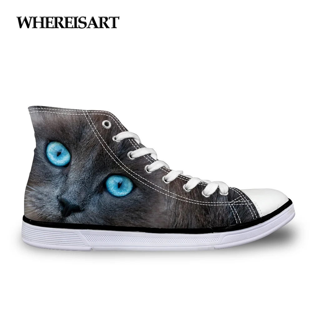 

WHEREISART Casual Women High Top Canvas Shoes,Novelty Pet Cat Printed Vulcanize Shoe for Female Ladies Lace-up Breathable Shoes