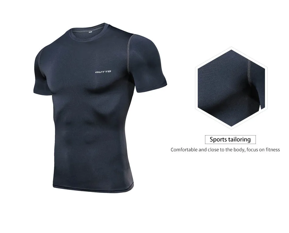 Мужские футболки для бега Outto, быстросохнущие эластичные тренировочные футболки для оздоровительного бега, спортивный топ для спортзала и фитнеса с коротким рукавом, компрессионные рейтузы