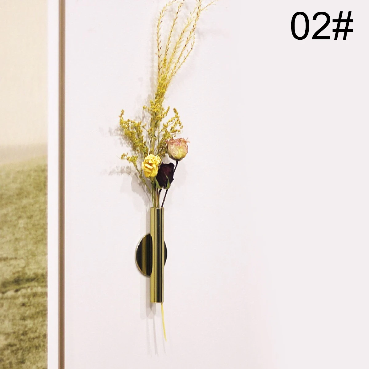 Настенная сушеная ваза для цветов, креативная железная трубка, ваза для украшения, латунный цветок, украшение для дома на стену - Цвет: B