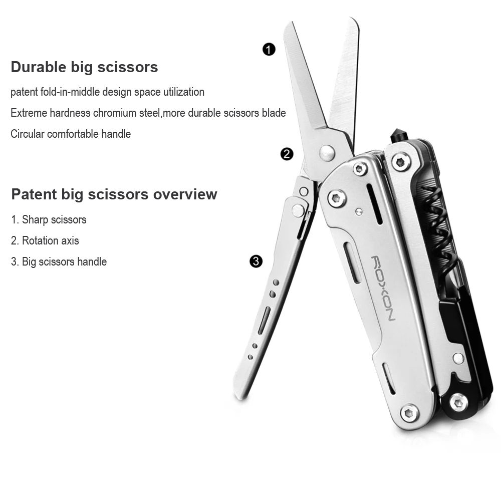 Roxon S801 Multitool de herramientas al aire libre Camping plegable alicates tijeras destornillador bits de pesca de Plier de la hoja de sierra - 2