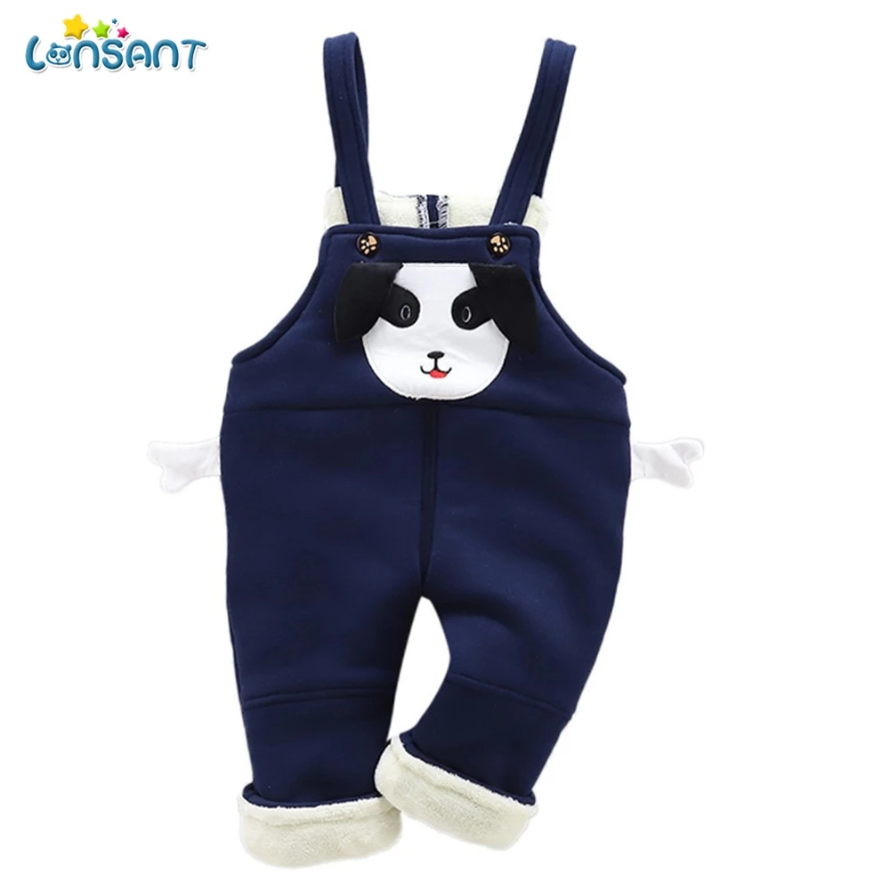 

LONSANT Baby girls boys winter pants Newborn Kids Cartoon Puppy Plus Velvet Thick Warm Strap Pants Cotton Overall Cute Trousers