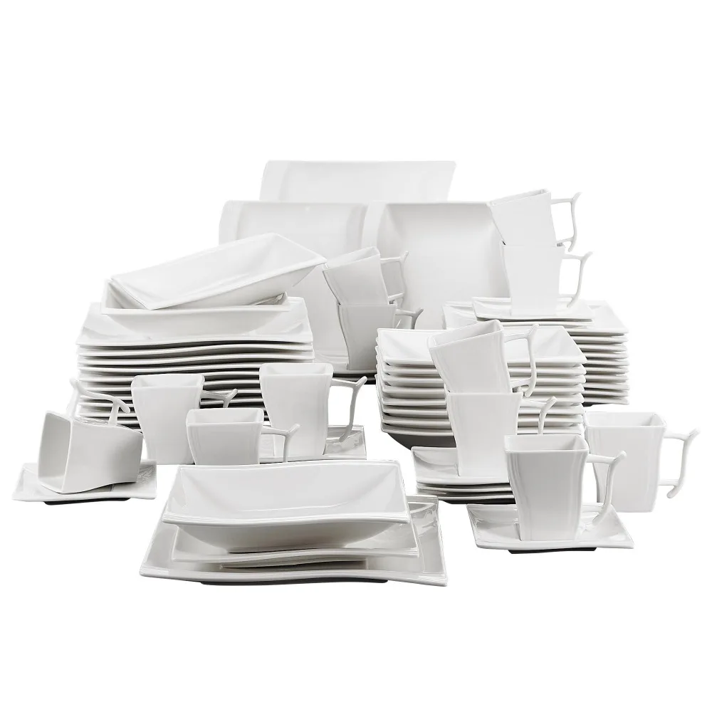 Online MALACASA Serie Flora 60 piezas conjunto de cena de porcelana blanca con 12 piezas de taza, platillo, platos de sopa de postre servicio 12 personas