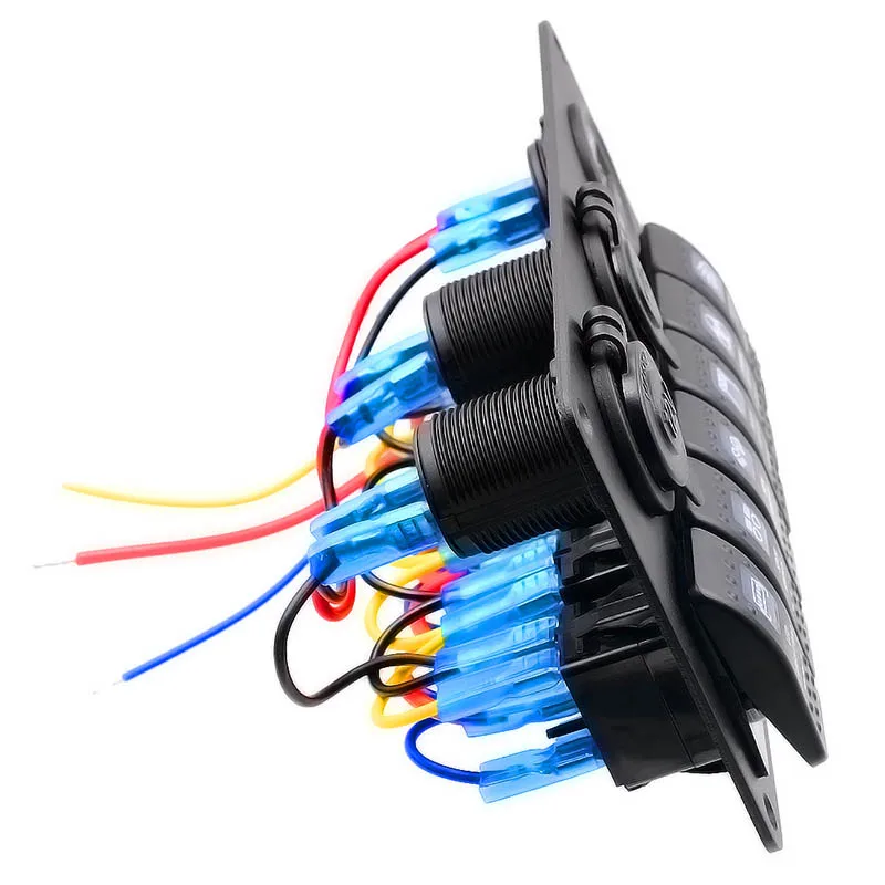 

5 Pin Dual Lamp 6 Gang Rocker Switch Panel Cigarette Lighter Socket Dual USB Charger Digital Voltmeter Display YAN88