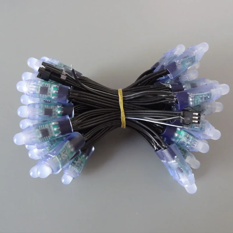 18awg 50 шт/шнур DC5V 12 мм адресуемый WS2811 пули все черный провод IP68 рейтинг