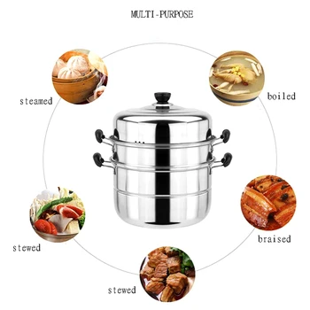 

1 Set Stainless Steel 3 Tier Steamer Steam Steaming Pot Cookware Kitchen Tool Pan Kitchen