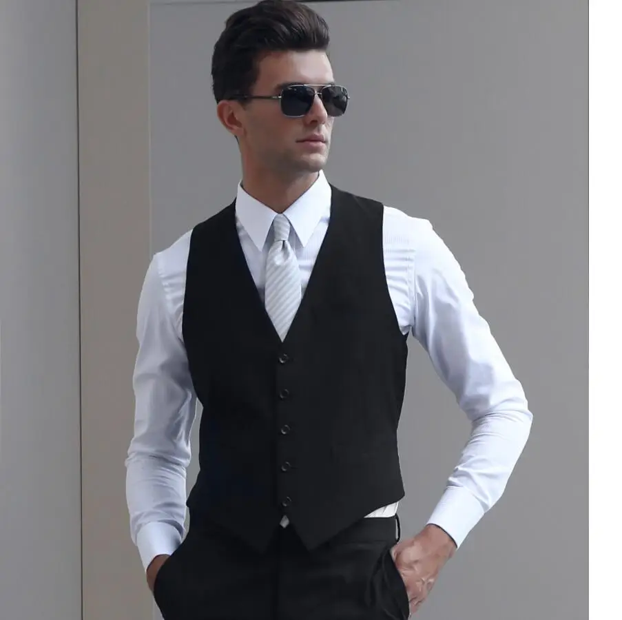 vest of men formal occasion high quality custom fashion classics style wedding vest black five