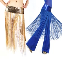 Для женщин живота Танцы блесток Племенной с кисточками в стиле «хип шарф живота Танцы набедренный платок Обёрточная бумага пояса юбки с бахромой 5 видов цветов