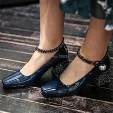 Autumn Shallow Mouth High-heeled Work Shoes Women Metal Decoration Thick Heel Casual Party Wedding Shoes Female Pumps Gladiator
