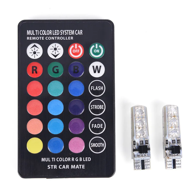 

2pcs T10 5050 SMD RGB 6 LED Auto Car Wedge Side Light Lamp LED Demo Lamp Bulb W/Remote Controller Strobe