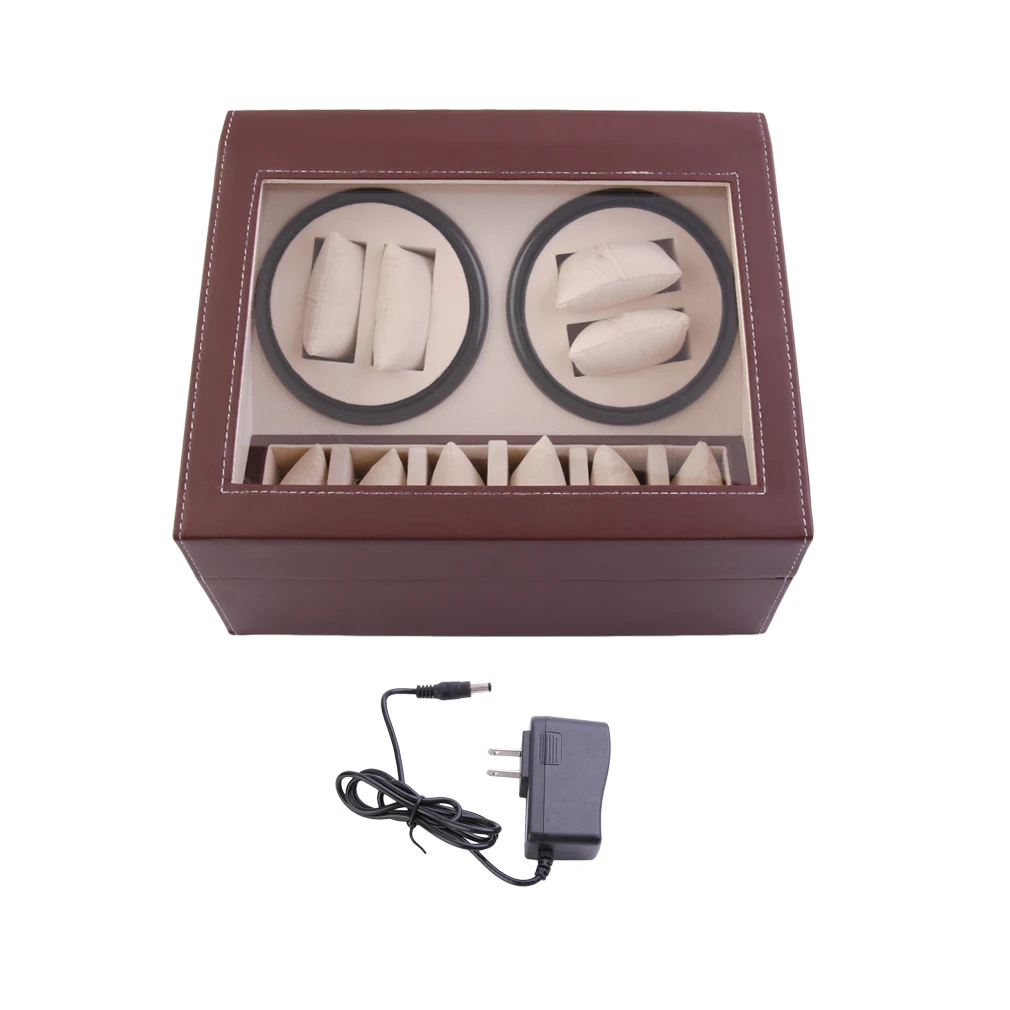 

4+6 Automatic Rotation Leather Watch Winder Storage Display Case Box Black Brown Color Ship from US