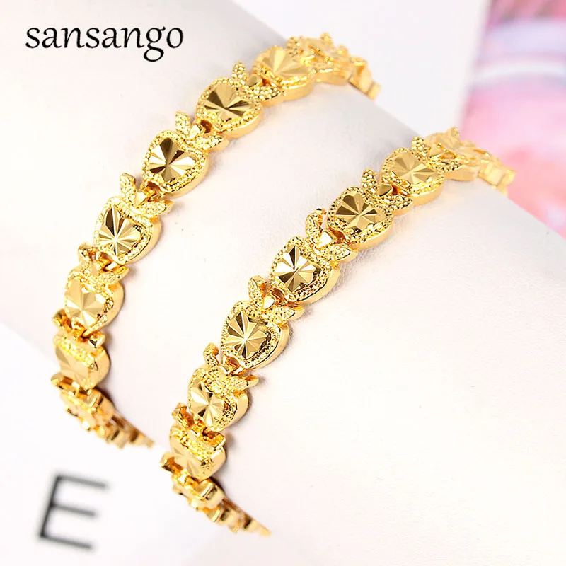 New Arrival Hip Hop 24K Golden Curb Link Chain Bracelet Male Jewelry For Men Women Luxury Bangle Party Gift Wholesale 18cm