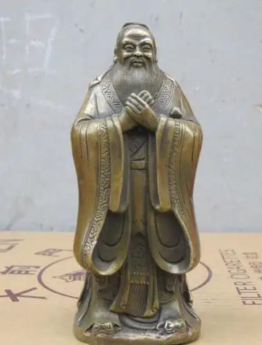 

China Folk Bronze Confucius "Kong Zi" Sage Confucianism educator Statue
