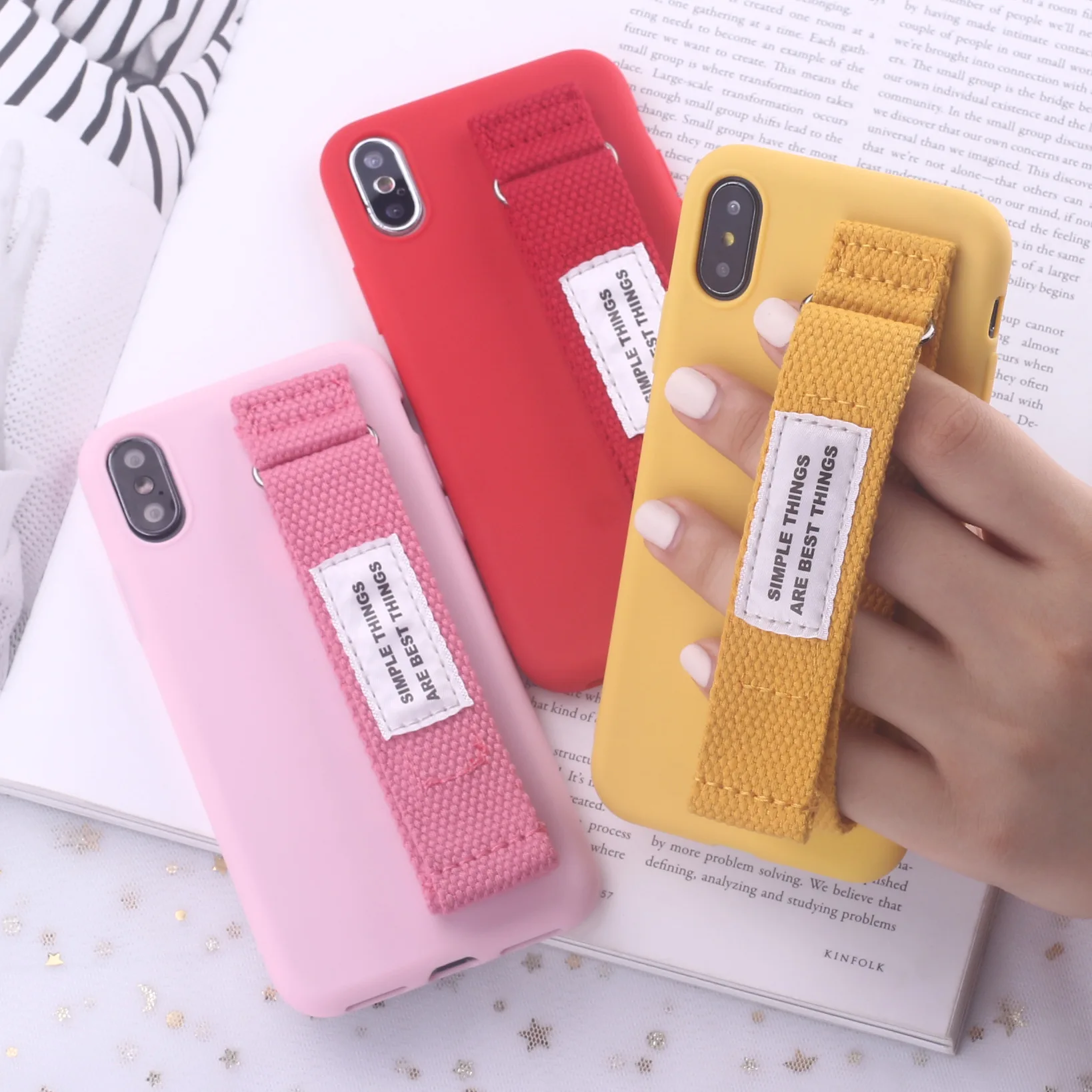 

Case for iPhone X XR XS Max Cartoon Wrist Strap Stand Holder Phone Cover for iPhone 7 8 6 6S Plus Case Coque