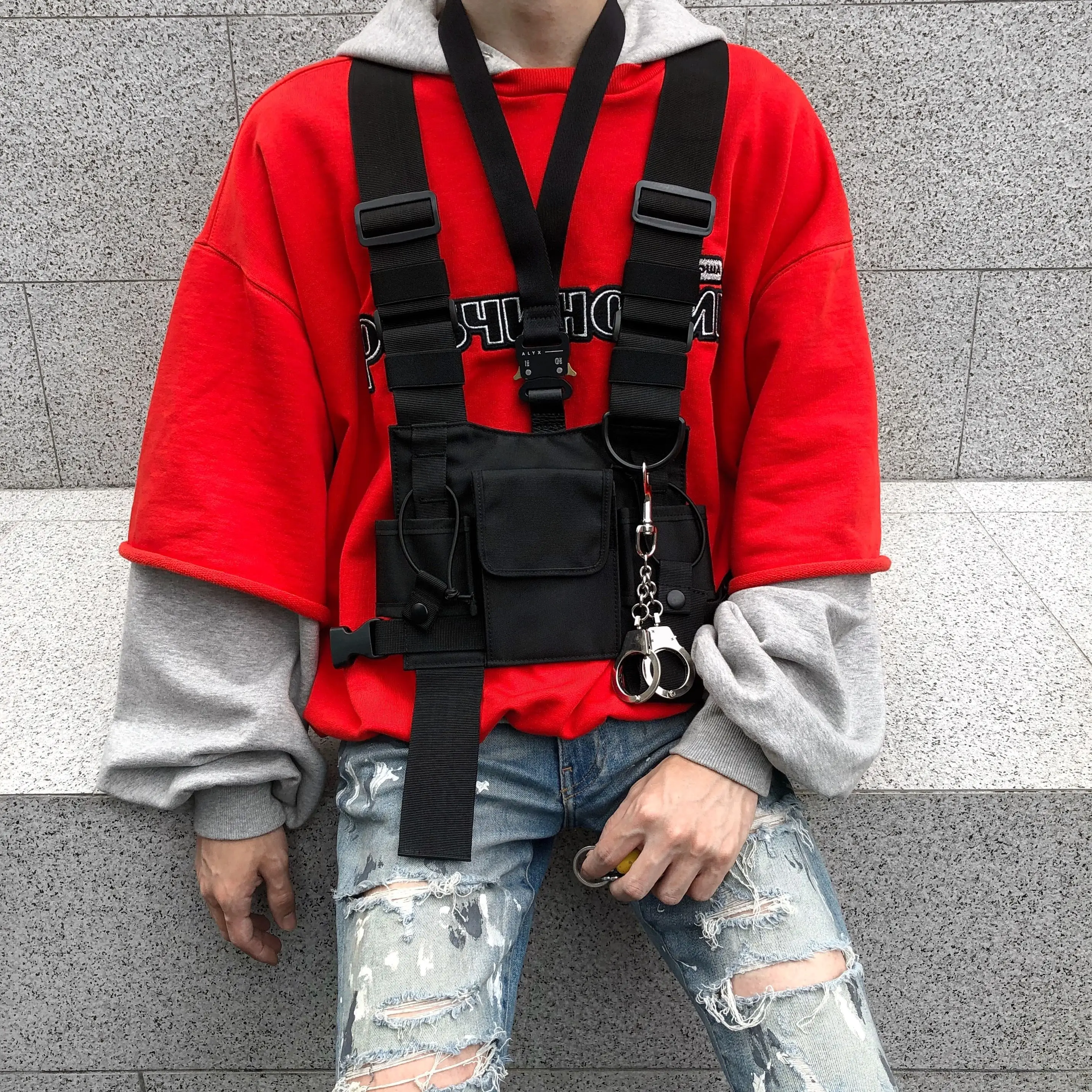 Мужская тактическая жилетка Kanye West, жилетка в стиле хип-хоп, уличная одежда, функциональная нагрудная сумка, жилет, передняя сумка, 062502