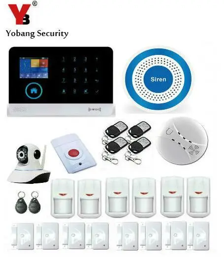 Yobang Security-App Remote Control Alarm Kit WIFI GSM Alarm Panel With Wireless Blue Siren Home Security Camera Motion Detection