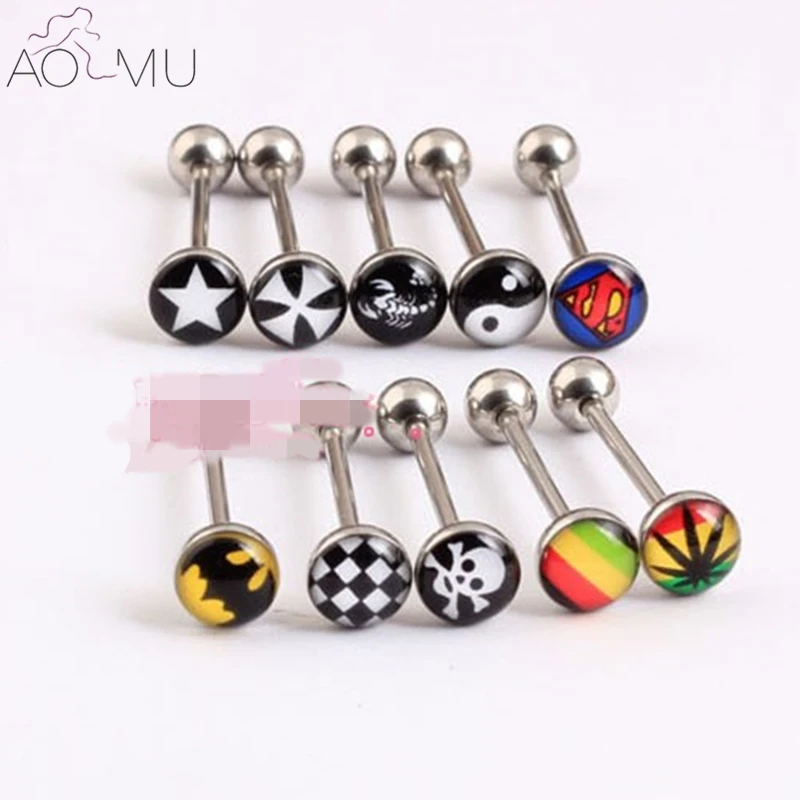 

AOMU Bad Girl Langue Piercing Tongue Rings Stainless Steel Tongue Bar Maple Leaf Barbell Tragus Helix Ear Piercing Body Jewelry