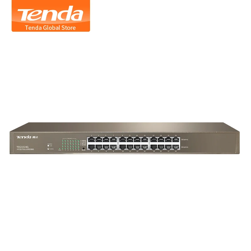 Tenda TEG1024G 24 порта 1000 м гигабитный энтернет сетевой коммутатор, 48 Гбит/с, авто MDI/MDI-X, половина/полный дуплекс, 6кВ молниезащита
