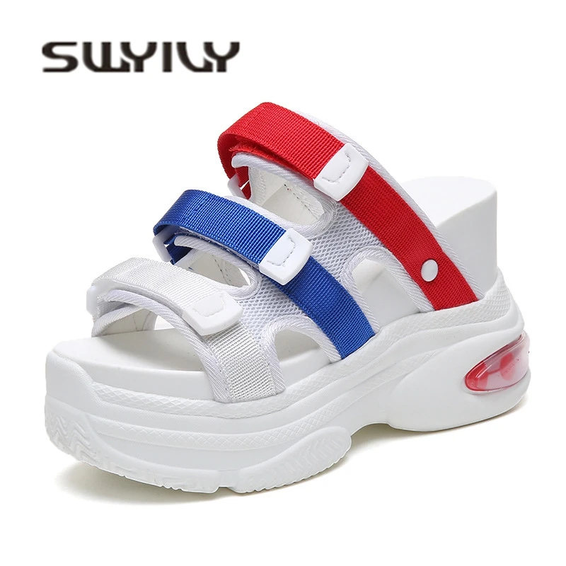 SWYIVY Wedge Platform Sandals Woman Hook Look 2018 New Female Casual Shoes Wedge Height Increased Comfortable Sandals Shoes