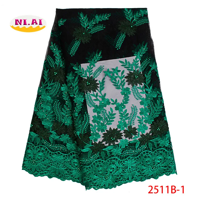 

French Lace Fabrics African Tulle Lace, 3D Flower Fabric Green Black, Latest African Laces 2019 Net Lace Fabric MR2511B