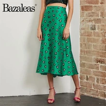 Летняя Высокая талия миди юбки Тонкий цветочный зеленый принт Женская юбка модная женская юбка Сексуальная Повседневная