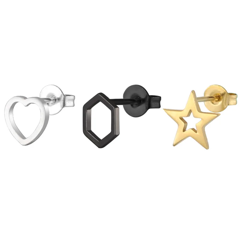 

Geometric Earrings 6mm Hollow Hex Triangle Heart Star Stud Earring Stainless Steel Earrings for Women Gold Silver Black Tone