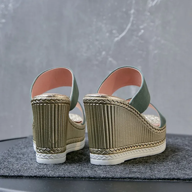 Damas azul Gamuza Zapatos Chico Verano 2019 Fiesta Aire Cuña Conciso Pxelena Altos Tacones Nuevo Zapatillas Plataforma Al Fecha Dama Negro Diapositivas Libre De Vestido Iw7wgCq